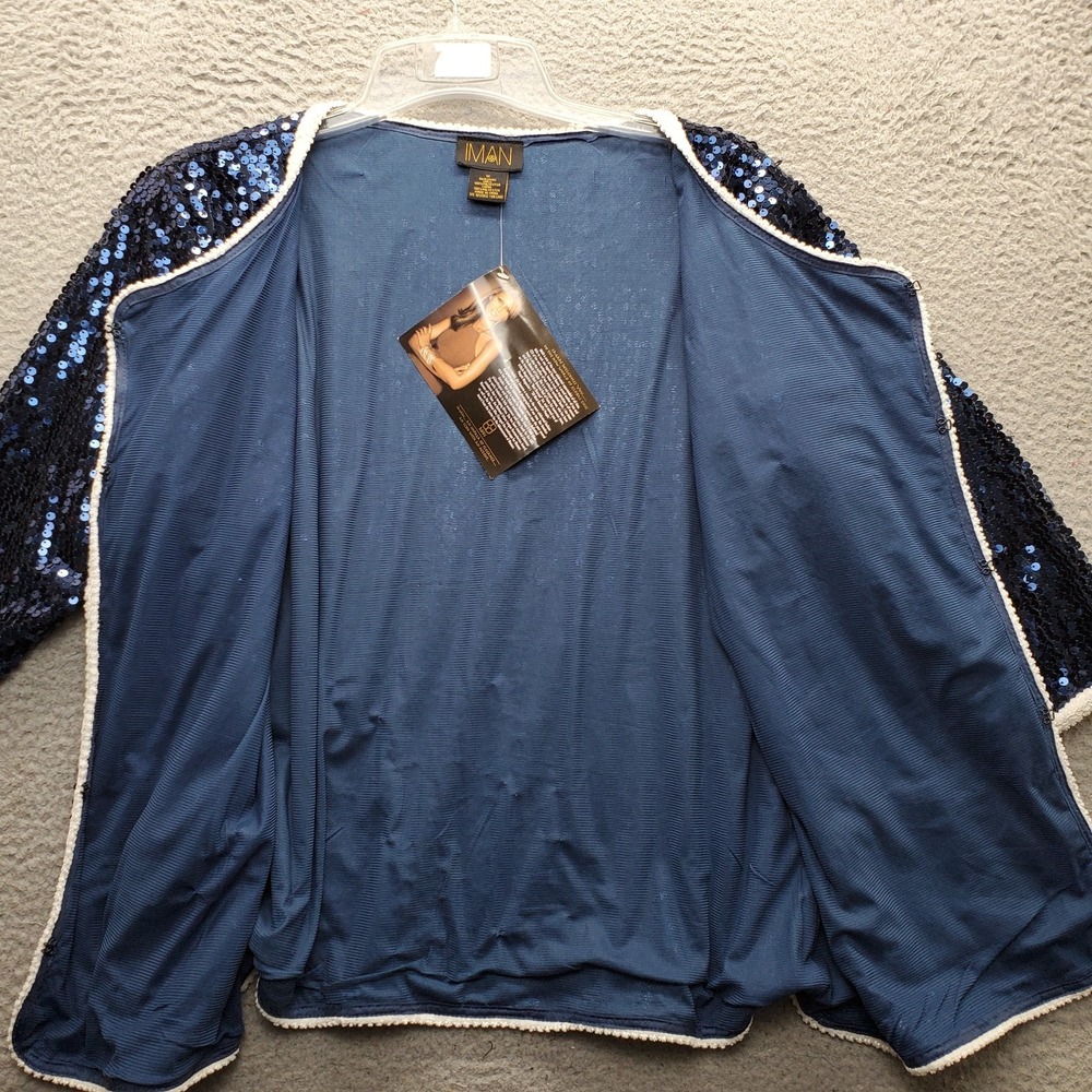 IMAN Sequin Jacket Womens 1X Multi Lined Long Sleeve Front Pocket Scoop Neck - Picture 3 of 7